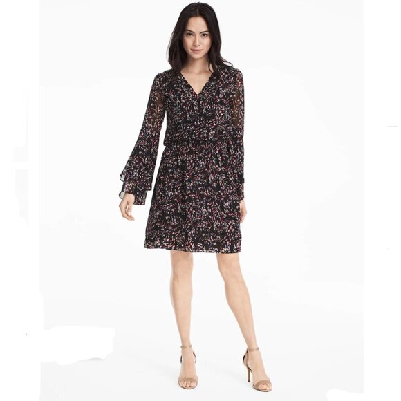 WHBM Flowy Print Long Sleeve Dress Black - Picture 3 of 16
